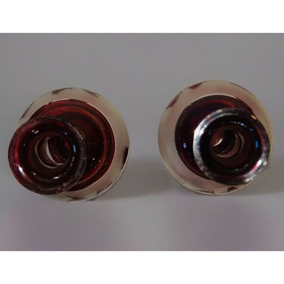 2  Vintage Czech Bohemian Ruby Red Frosted Hand Blown Glass Bud Vases - Picture 3 of 6